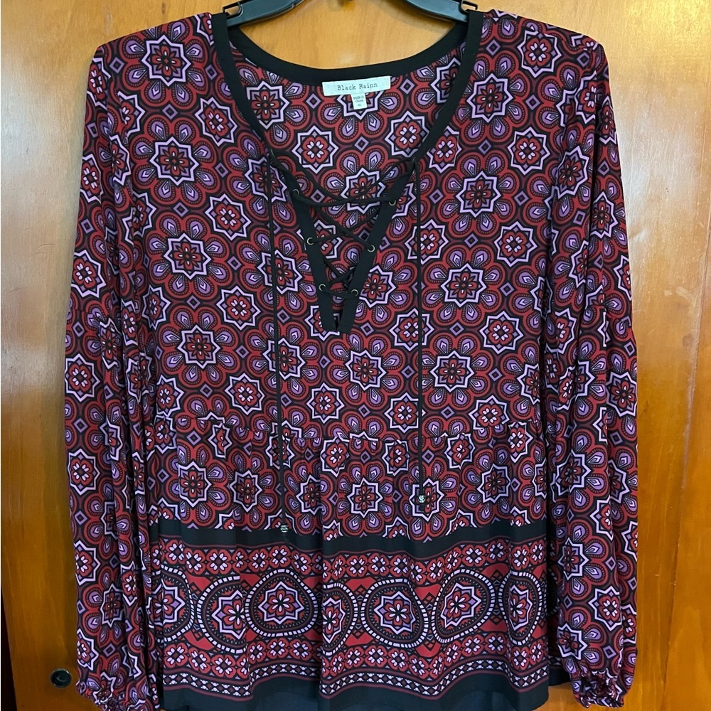 Lace up front, pin tuck shirt